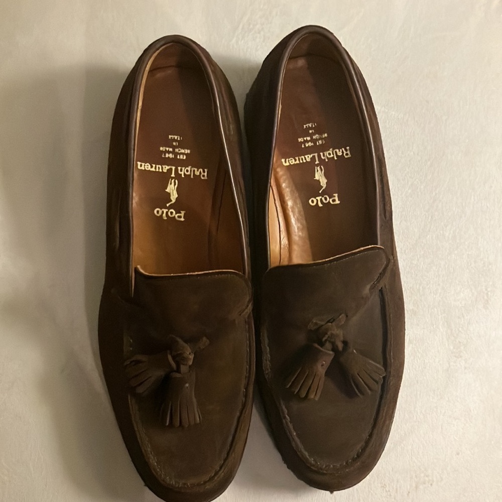 Ralph Lauren brown suede tassel loafers